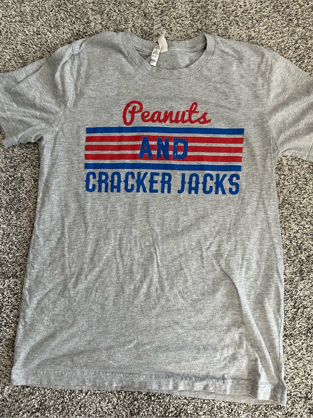 Bella Canvas Gray Tee with Red and Blue Peanuts & Cracker Jacks Graphic